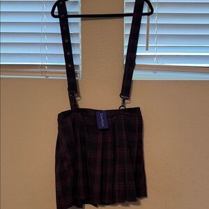Chou Yatou  Black and Purple Plaid Mini Skirt with Suspenders